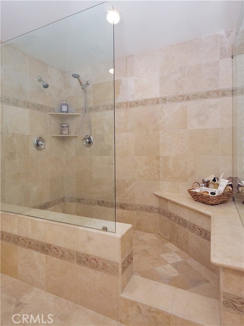 Large primary shower with seating