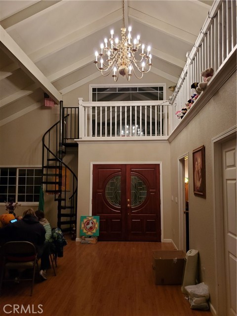 Vaulted ceiling with chandelier