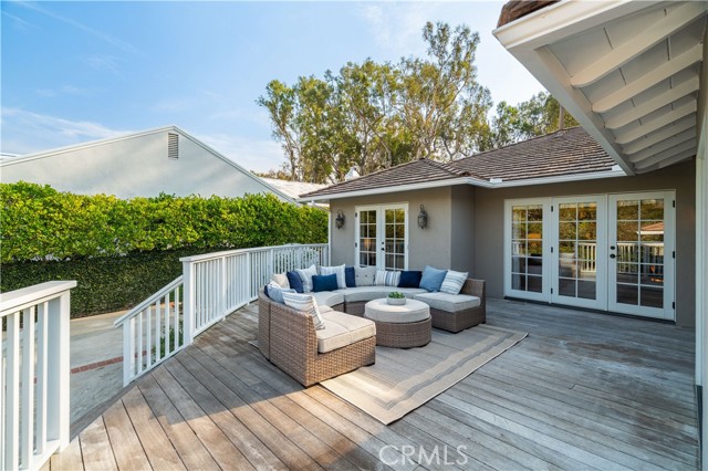 Deck access to manicured backyard