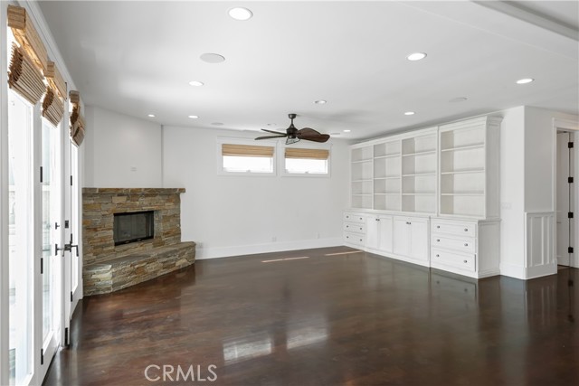 Family Room with Built In book shelves