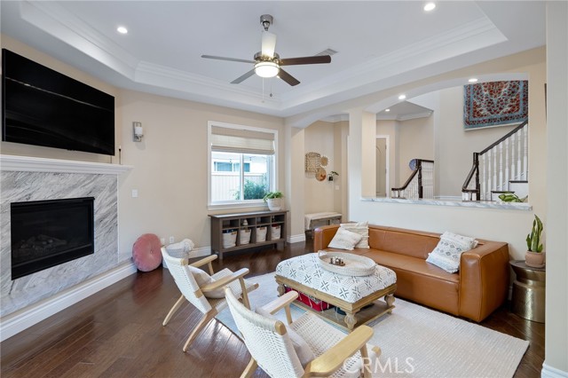 spacious living room with fireplace