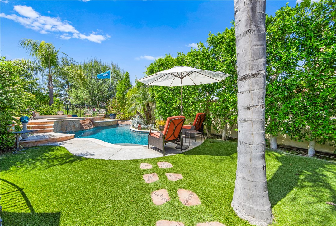 View of pool area with artificial grass