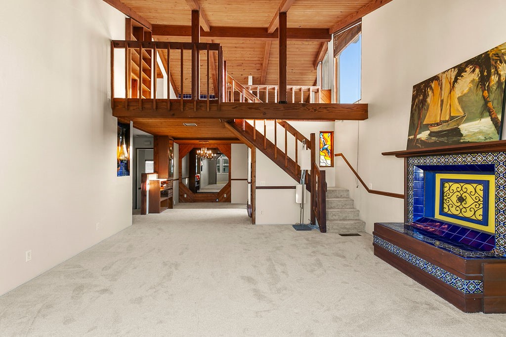 Living room with vaulted ceilings