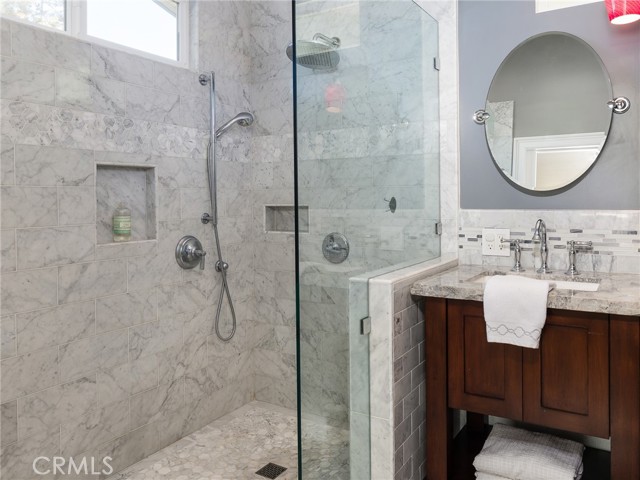 Oversized walk-in shower in Master Bathroom.