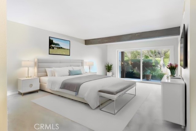 Virtually staged master suite with two large walk in closets