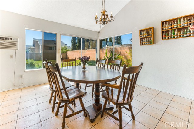 View of dining room and backyard