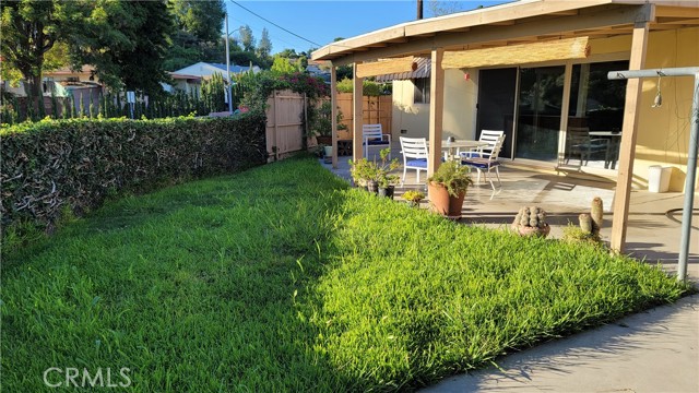 Back yard lawn and patio.