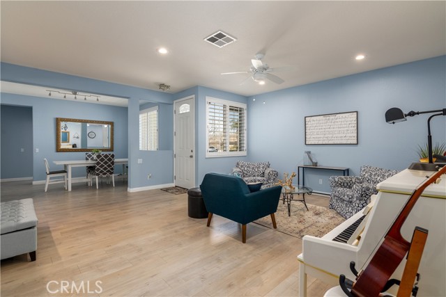 Open living room and dining room.