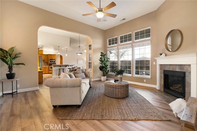 Living area open to kitchen and dining