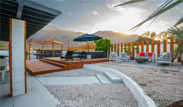 22175 Skyview Drive Palm Springs, California Amazing fully remodled home with amazing views in Palm Springs. A corner lot that is minutes away from downtown Palm Springs. This Resort style home features 3 bedrooms, 2 bathrooms that are completely new Just the moment you walk in, the very glamorous living space is very welcoming. Featuring a fireplace and a sliding door that takes you to the outside patio with a pool that has an amazing unique view with loads of space! Then heading back in you'll find the amazing new kitchen that has a very large bar-style island perfect when you have friends over and having a good time. This home comes turnkey fully furnished all, the primary bedroom features a spacious room decorated on white with travertine tile floor, and wood paneling on the side giving a very desert/modern home feel. The newly remolded primary bathroom has a white double sink that gives you a comforting feel. The other two guest rooms have as well been remolded, Finally the garage has been converted into a playroom with lights and space giving you a fun time, but we also can't forget about the outside! Not only is the view simply inccredible, but there is also a yoga space zone where you will be truly able to enjoy the sights. ********