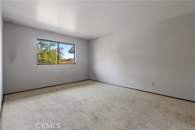 Primary bedroom is on the main level and is spacious with a nice view of the hillside.