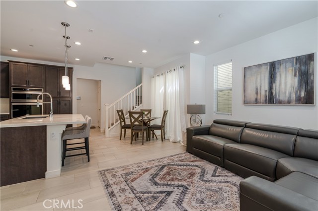 Downstairs living, dining and kitchen area