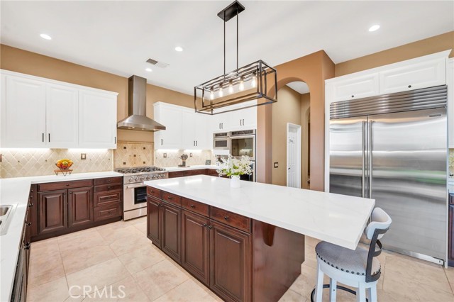 Kitchen, shows Sub-Zero refrigerator