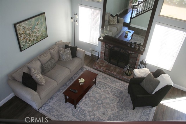 View from stairs to living room area