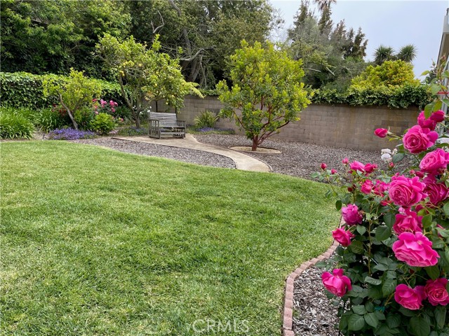 Another view of the beautiful backyard with the bench for having a peaceful moment