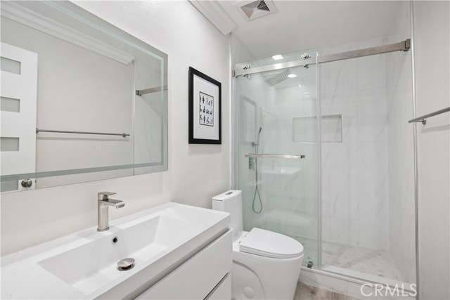 Hallway Bath: Frameless Sliding Barn Shower Door