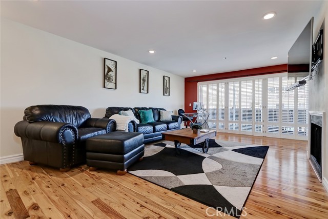 Spacious living room with recessed lighting