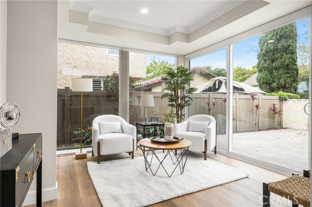 Set up as a family room but was originally the in kitchen dining area.