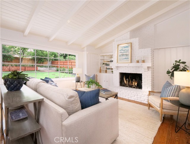 Living room with cozy fireplace