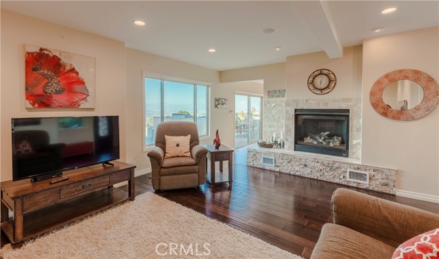 Family room with fireplace.