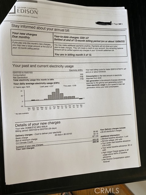 SCE bill showing power generation