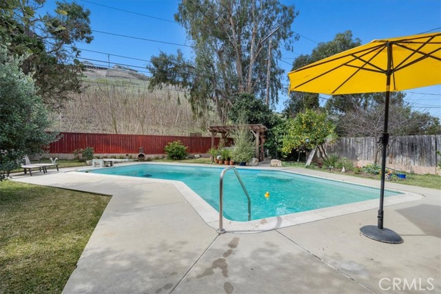 Fenced in HUGE backyard with lawn, pool and deck