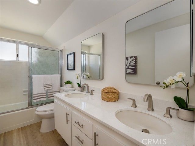 Upstairs Hall Bathroom with double sinks