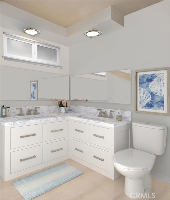 Primary bathroom double vanity remodeled