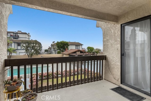 Balcony overlooks pool