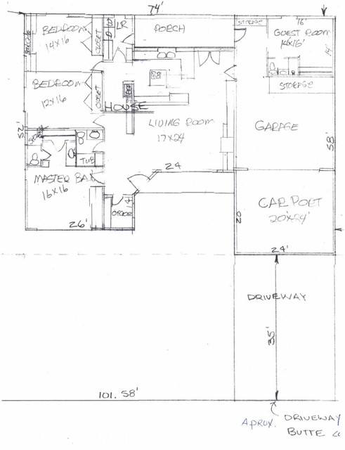 Floor plan showing extra large garage & storage