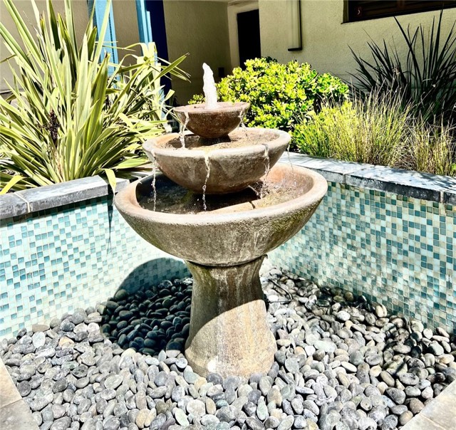 Serene fountain in the building's central courtyard