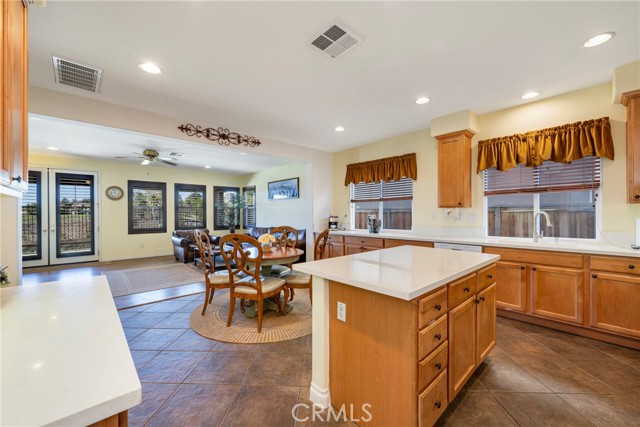 The kitchen flows into the family room, just like you want.