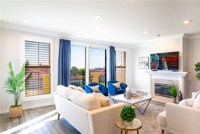 Living Room with Fireplace and Ocean/ Catalina View