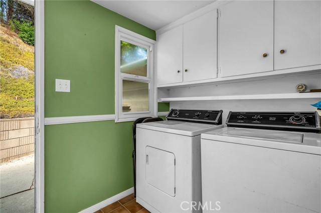 Spacious laundry room with door to yard.