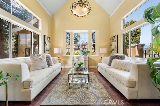 Formal living room with beautiful mountain and court yard view