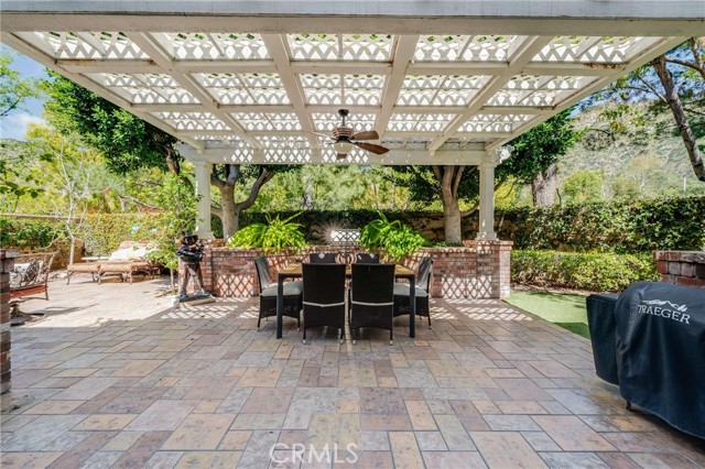 Covered back patio with built-in BBQ island