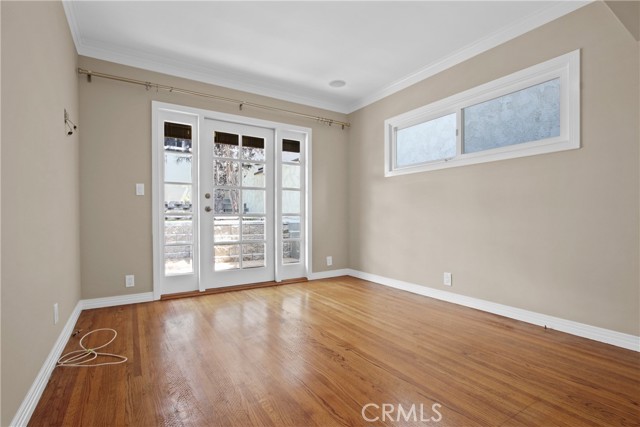 French doors open out to the back yard