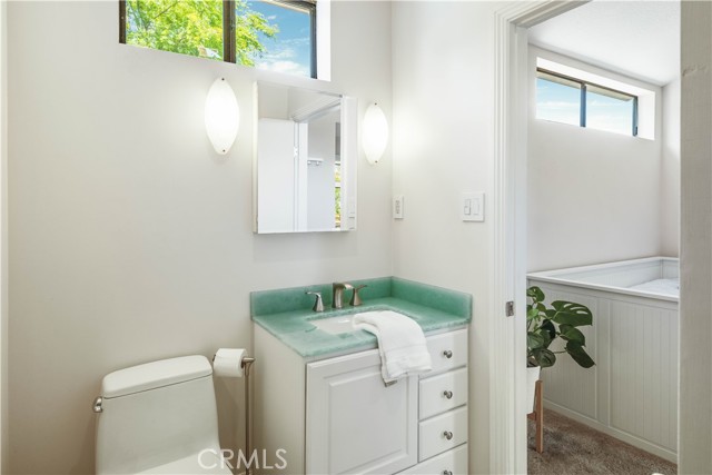 Remodeled bath with shower off bedroom upstairs