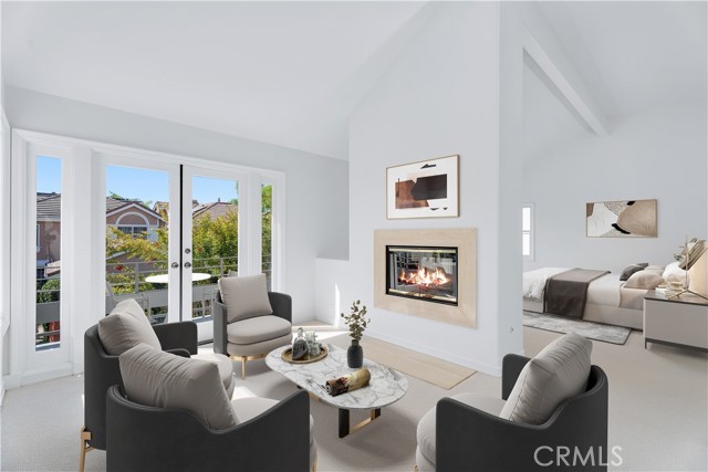 Virtual Staging of Primary Bedroom and Sitting Area with Balcony