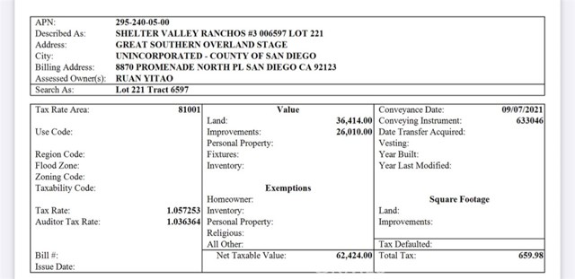 Detail Gallery Image 3 of 3 For 0 Gr S Overland, Julian,  CA 92036 - – Beds | – Baths