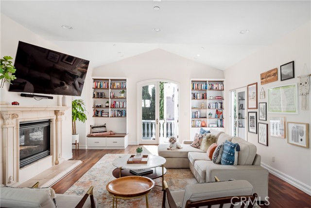 Living room with built-in shelves