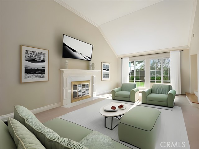 Living room with fireplace (virtually staged)