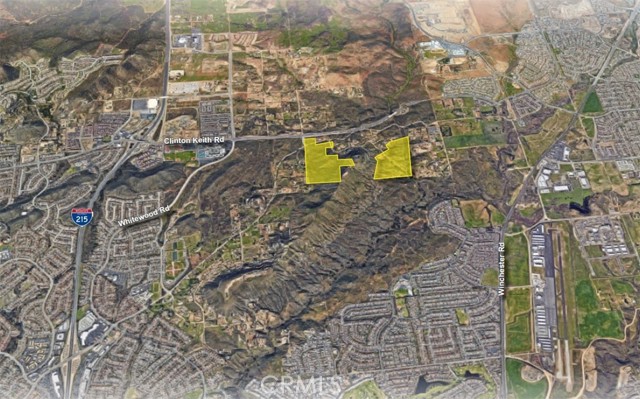 PROPERTY OVERVIEW:
The property consists of five parcels that make up approximately 104.5 acres of raw land in Murrieta, CA. Three of the five parcels (APN’s: 900-020-021,023,026) are adjoined starting at the intersection of Clinton Keith Rd and Menifee Rd, extending about a half-of a-mile to the south. This portion of the property makes up nearly 59 acres while the other two parcels to the east (APN’s: 900-020-014,015) make up the remaining +/- 45 acres of the property. In terms of the property’s location, it sits about 1.2 miles from the I-215 interchange at Clinton Keith Road where there is large retail presence, approximately 2 miles from Highway 79 access, and has multiple schools in a 2-mile radius. Per the Eastern Municipal Water District, the nearest water and sewer access to the site is at the corner of Whitewood Rd and Clinton Keith Road to the west of the property.

PROPERTY FACTS:
The five parcels that make up the property are all zoned Rural Residential with a general plan
designation for Large Lot Residential (LLR). The Rural Residential zoning is intended for singlefamily
residential use with a density range of 0.1-0.4 dwelling units per acre, or rather minimum
lot sizes of 2.5 acres.
• LOCATION: Murrieta - Riverside County, CA
• TOTAL SITE AREA: ±104.50 Acres
• APN: 900-020-014, 015, 021, 023, 026
• PURCHASE PRICE: $2,900,000
• PRICE PER SF: $0.64
• ZONING: Rural Residential
• GENERAL PLAN: Large Lot Residential

ZONING:
The five parcels that make up the property are all zoned Rural Residential with a general plan designation for Large Lot Residential (LLR). The Rural Residential zoning is intended for single-family residential use with a density range of 0.1-0.4 dwelling units per acre, or rather minimum lot sizes of 2.5 acres.