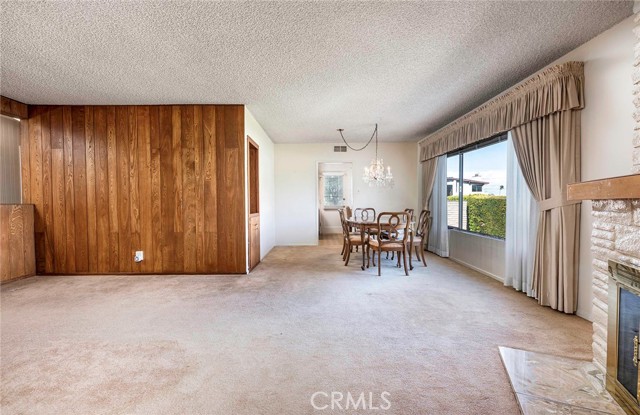 Dining room area with window partial harbor views