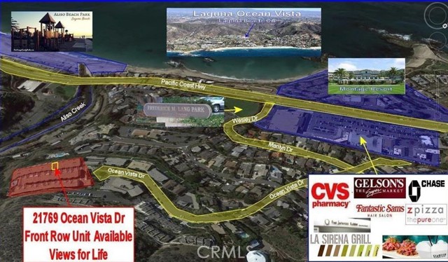 Map of stores, beach and entrance to golf course