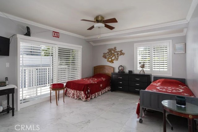 Bedroom with sliding door.
