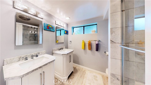 Lower Level bathroom with double sinks