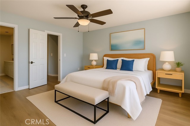 Virtual staging of your primary bedroom.