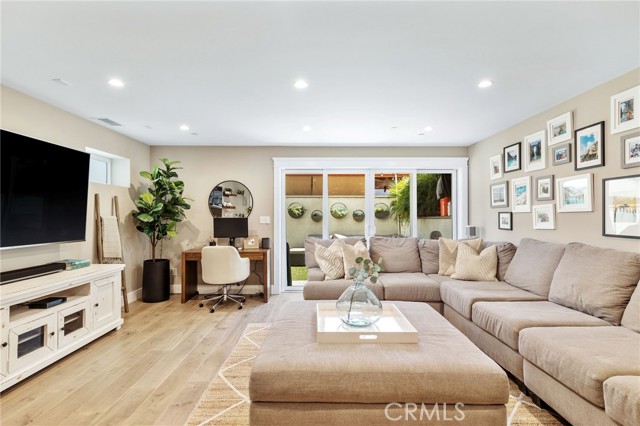 Family Room with sliding doors that open to back yard