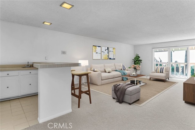 wet bar and family room virtually staged